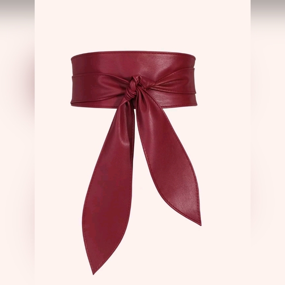 Wide Leather Obi Belt with Tie – Burgundy Red  Bowkont Kimomo Belt ‎ For Woman - Picture 1 of 5